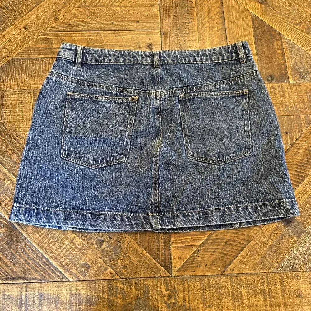 ASOS Miss Selfridge Denim Mini Skirt Womens Size 12 Blue Casual A-Line Short